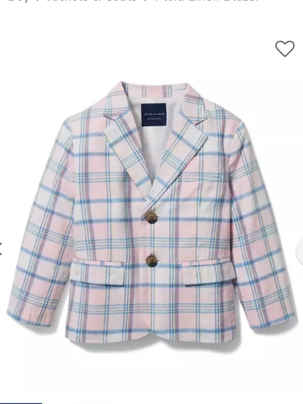 Janie and Jack Boy Soft Pink Plaid Linen Blazer and Matching Hat